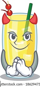 Pina colada cocktail clothed as devil cartoon character design concept