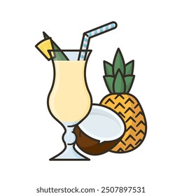 Cóctel de Pina Colada, coco y piña Ilustración vectorial aislada para el día de Piña Colada el 10 de julio