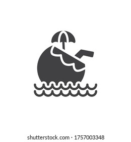 Pina colada cocktail in coconut vector icon. filled flat sign for mobile concept and web design. Pina colada with umbrella glyph icon. Symbol, logo illustration. Vector graphics
