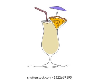 Pina Colada cocktail. continuous one line art hand drawing sketch, logo