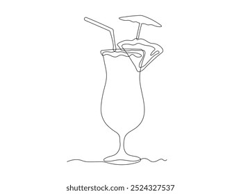 Pina Colada cocktail. continuous one line art hand drawing sketch, logo