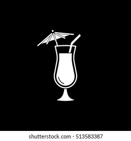 Pina Colada Cocktail Flat Icon On Black Background