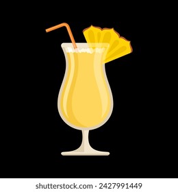 Pina Colada cocktail flat style vector illustration