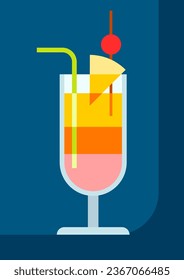 Pina colada cocktail in glass. Alcoholic drink illustration.