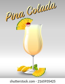Pina colada cocktail in the glass illustration