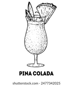 Ilustración de cóctel de Pina Colada. Dibujado a mano. Ilustración vectorial. Objeto aislado. No es IA