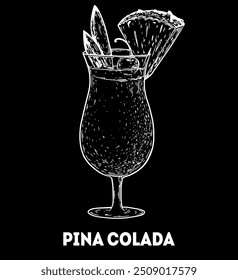 Pina Colada cocktail illustration. Hand drawn sketch. Vector illustration. Isolated object.