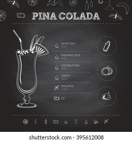 Pina Colada. Cocktail infographic set. Vector illustration