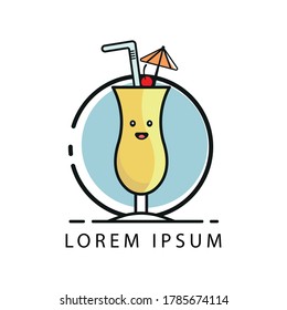 Pina colada cocktail logo icon.vector illustration.