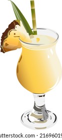 Pina colada cocktail with pineapple slice