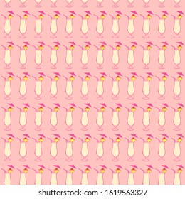 Pina Colada Cocktail seamless pattern. Hand drawing sketch outlines on pink background can be printed on textile, wallpaper, wrapping paper, greeting cards, used in logo, banner, landing page. Vector