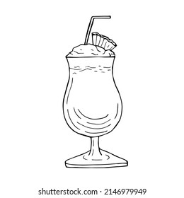 Pina colada cocktail vector illustration, hand drawing sketch