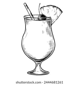 Pina colada cocktail vintage vector sketch drawing