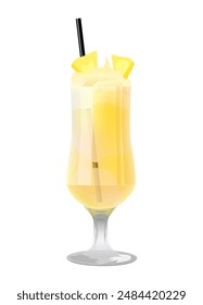 Pina Colada cocktails with pineapple slices isolated on white background. Vector illustration.