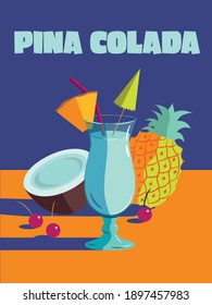 Pina colada glass with a pineapple and a coconut