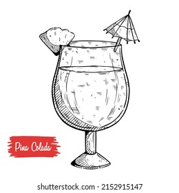 Pina colada hand drawn or sketch vector illustration on white background