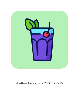 Pina colada line icon. Glass, cherry, leaves, rum. Cocktail concept. Can be used for topics like bar, party, holiday, celebration