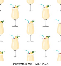 Pina colada seamless pattern. Alcohol drink vector background.