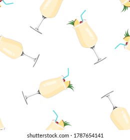 Pina colada seamless pattern. Alcohol drink vector background.