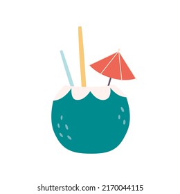 Pina colada. Summer cocktail. Hello summer. Hand drawn vector illustration