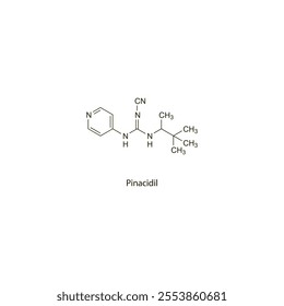 Pinacidil flat skeletal molecular structure vasodilator drug used in hypertension treatment. Vector illustration scientific diagram.