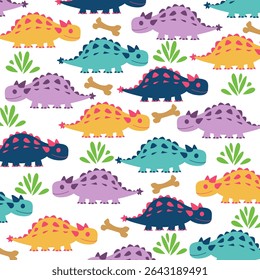 pinacosaurus dinosaur seamless pattern for kids apparel design.This design is suitable for children's clothing textile industry