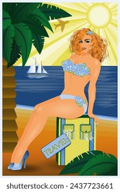 Pinap girl on the beach, invitation card, vector illustration