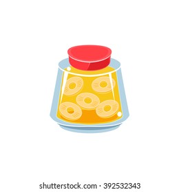 Pinapple Jam  In Transparent Jar Isolated Flat Vector Icon On White Backgroung In Simplified Manner
