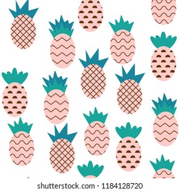 Pinapple Pattern On White Background Vector Illustration Flat Desing