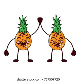 pinapples high five happy fruit kawaii icon image 