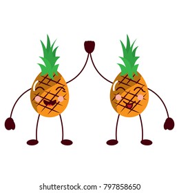 pinapples high five happy fruit kawaii icon image 