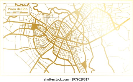 Pinar del Rio Cuba City Map in Retro Style in Golden Color. Outline Map. Vector Illustration.