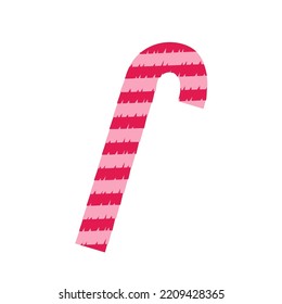 Pinata candy cane Christmas party decoration. Paper present for fun and game. Flat Vector illustration