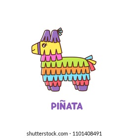 Pinata donkey - Mexican paper toy, for a holiday, on a white background. It can be used for sticker, patch, phone case, poster, t-shirt, mug and other design.