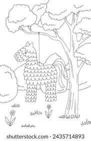 Pinata garden party graphic black white landscape vertical sketch illustration vector 