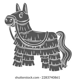 Pinata glyph icon vector illustration. Stamp of cute funny horse or donkey character, Mexican handcraft paper toy for birthday party and holiday, pinata for traditional carnival and festival in Mexico