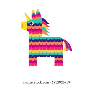 Pinata horse, Cute Unicorn. Viva Mexico, independence day, Cinco de Mayo. Fiesta colorful illustration