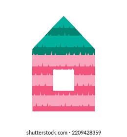 Pinata house Christmas party decoration. Paper present for fun and game. Vector illustration