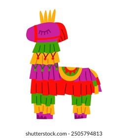 Pinata is like a llama isolated on a white background. Vector flat illustration of colorful llama-shaped paper accessories for a traditional Mexican party. A children's game with sweets.