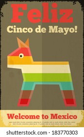 Pinata. Mexican Poster in Retro Style. Cinco de Mayo. Vector Illustration.