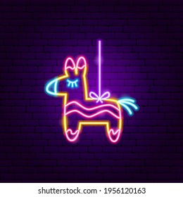 Pinata Neon Sign. Vector Illustration of Tool Promotion.