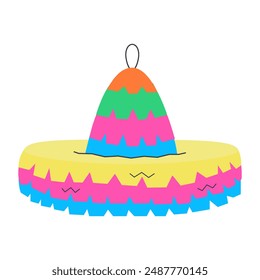 Pinata Papiermütze. Traditionelles mexikanisches Bonbon-Spielzeug. Helle Mütze für Urlaub Cinco De Mayo. Schmuck für Fest, Party, Geburtstag, Karneval. Vektorillustration isoliert