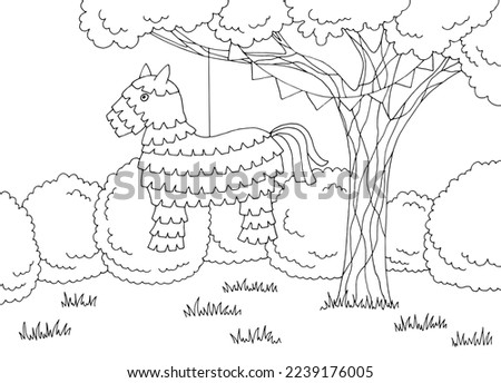 Pinata party graphic black white landscape sketch illustration vector
