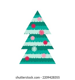 Pinata Pine Tree Christmas Party Decoration. Paper Present For Fun And Game. Vector Illustration