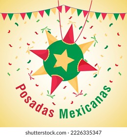 pinata with streamers and pennants. Mexican Inns . vector illustration