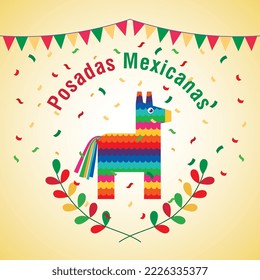 pinata with streamers and pennants. Mexican Inns . vector illustration