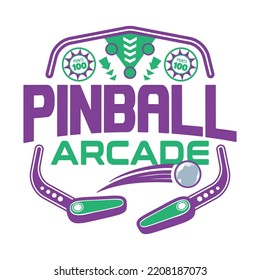 Pinball Game Arcade Vintage Retro Badge Emblem Hipster Logo Vector Icon Illustration. Pinball with Ball and Flipper