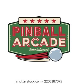 Pinball Game Arcade Vintage Retro Badge Emblem Hipster Logo Vector Icon Illustration. Pinball with Star and Ball