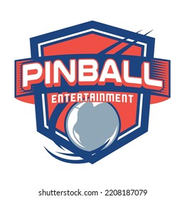 Pinball Game Arcade Vintage Retro Badge Emblem Hipster Logo Vector Icon Illustration. Pinball Entertainment with Ball