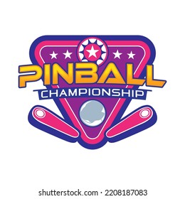 Pinball Game Arcade Vintage Retro Badge Emblem Hipster Logo Vector Icon Illustration. Pinball Championship with Star, Ball and Flipper